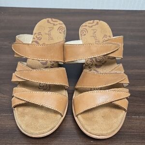 Propet Size 6 Tan Leather Wedge Velcro Sandals